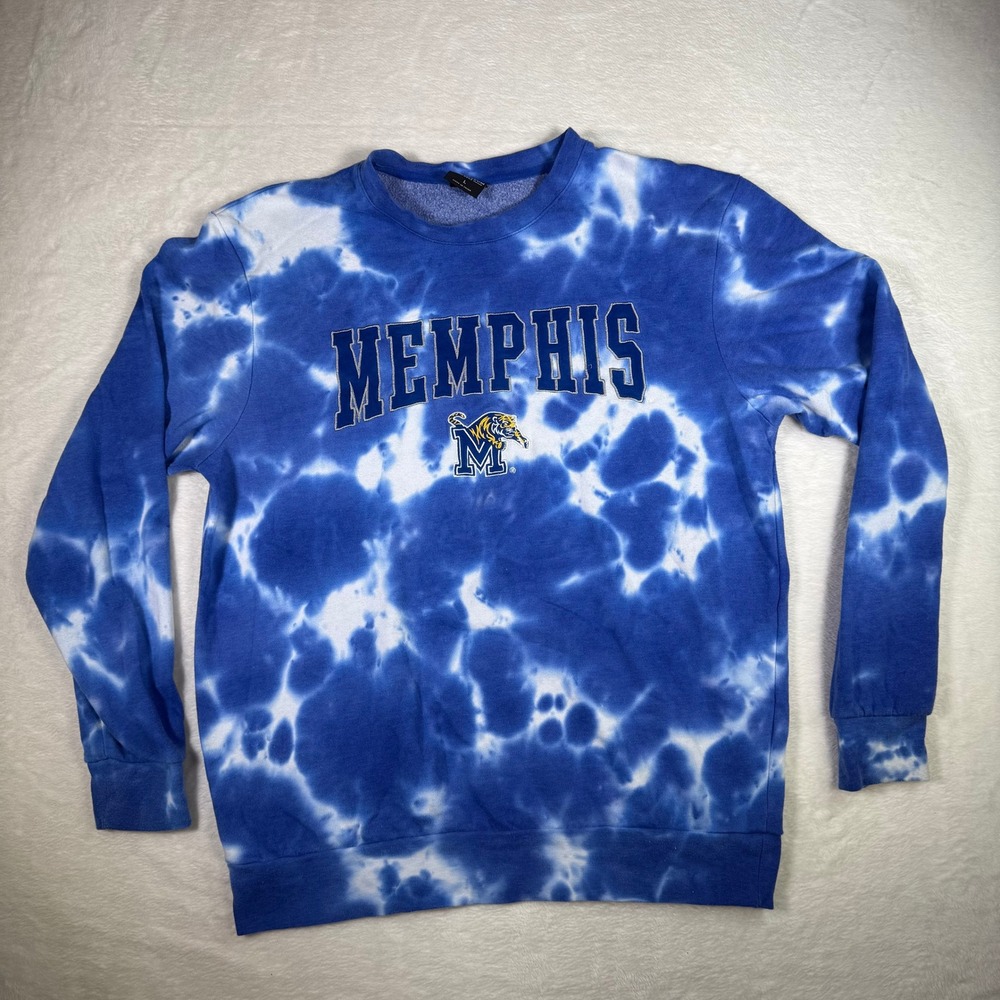 Colosseum Mens Memphis Tigers Tie Dye Crewneck Sweatshirt Pullover‎ Size L Blue